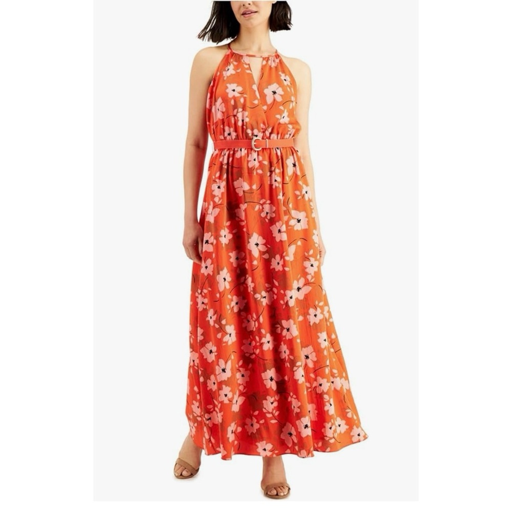 New Donna Karen Coastal Garden Floral Halter Maxi size 4